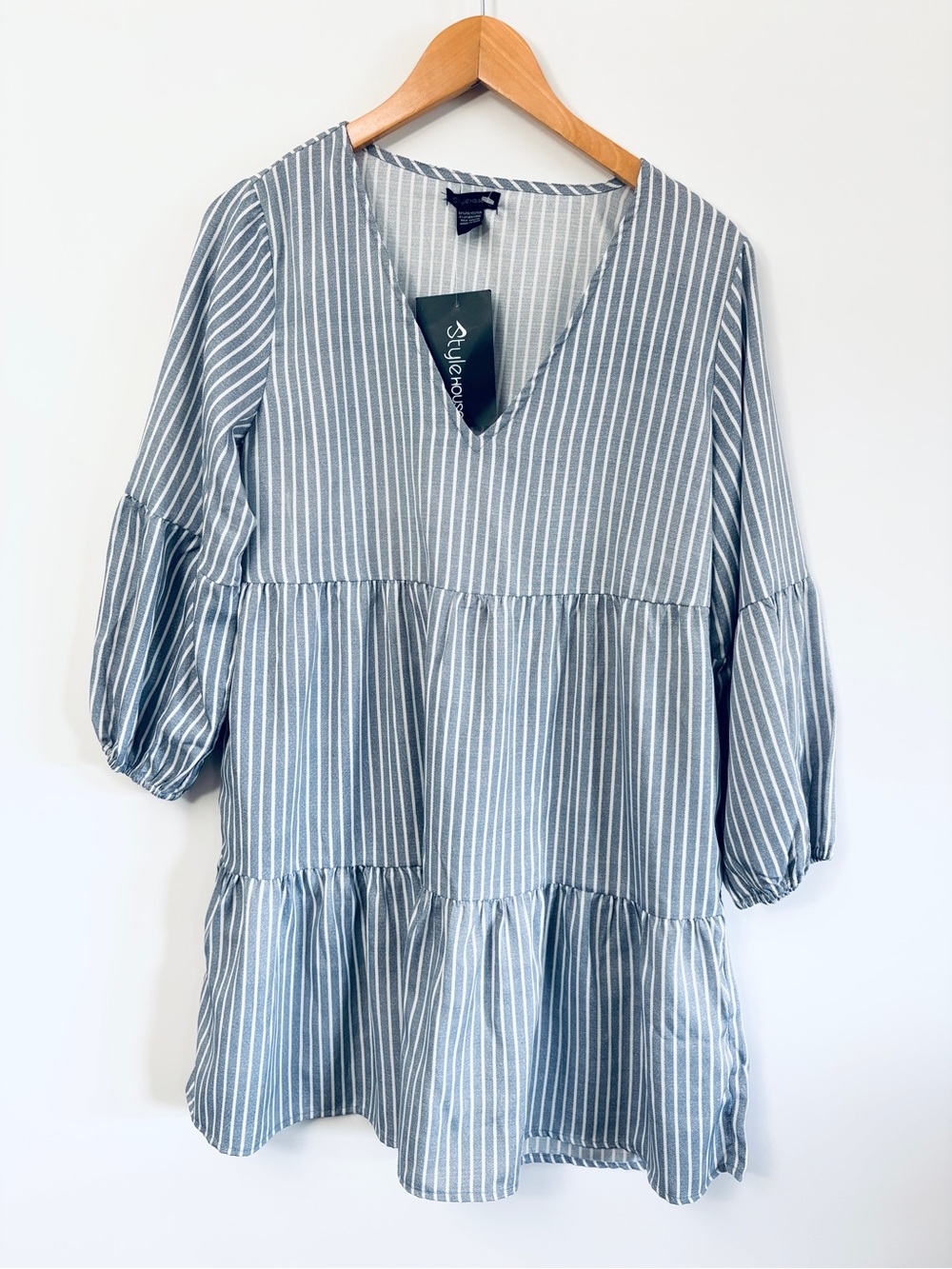 Stylehouse Stripe V-Neck Tiered Mini Dress